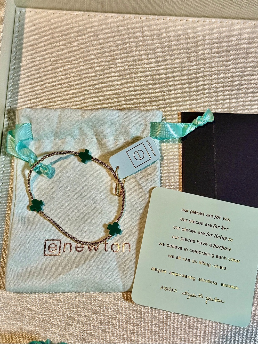 enewton Signature Dark Green Cross Gold Bead Bracelet New